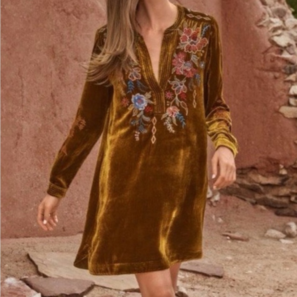 Johnny Was Embroidered Velvet Women Dress
